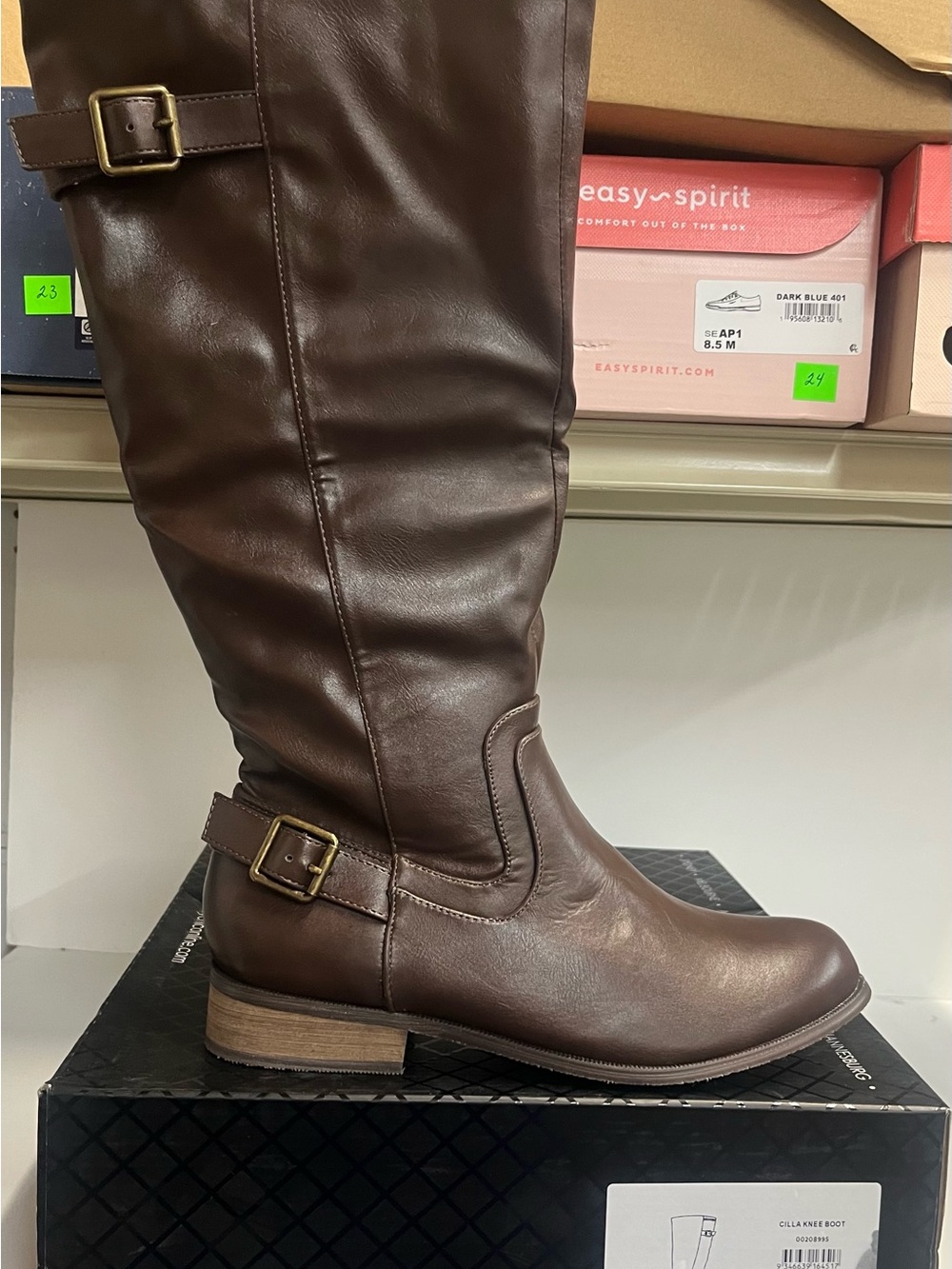 City Chic Brown Mid-Calf Buckle Heeled Riding Boots